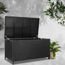 320L Garden Shed Toy Tool Storage Box Outdoor Bench Ottoman Wicker Black