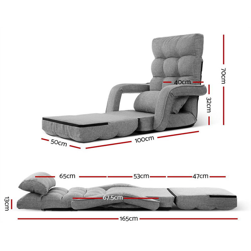 Artiss Floor Sofa Lounge Chair Adjustable Recliner Legless Armchair Linen Grey