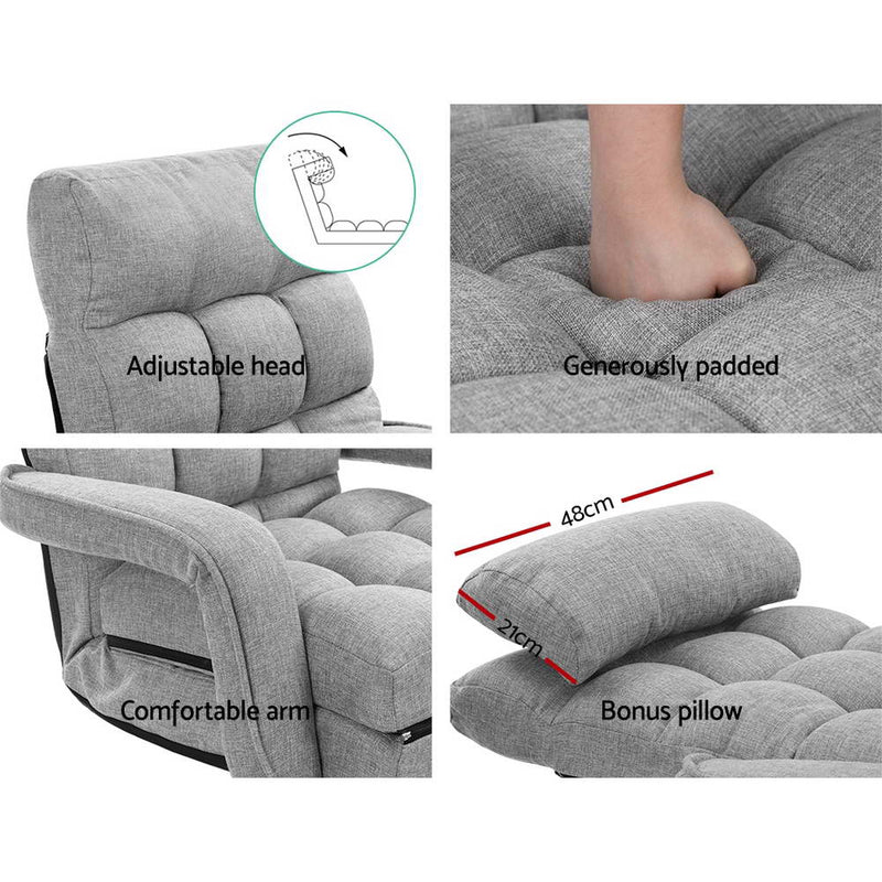 Artiss Floor Sofa Lounge Chair Adjustable Recliner Legless Armchair Linen Grey