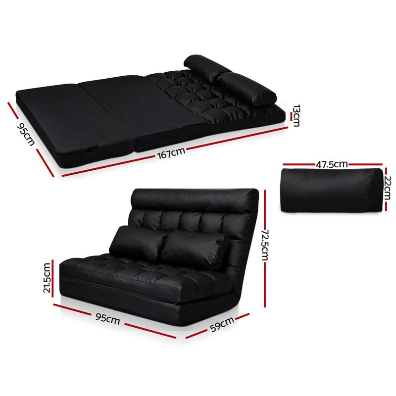 Floor Sofa Lounge 2 Seater Futon Leather Folding Bed Recliner