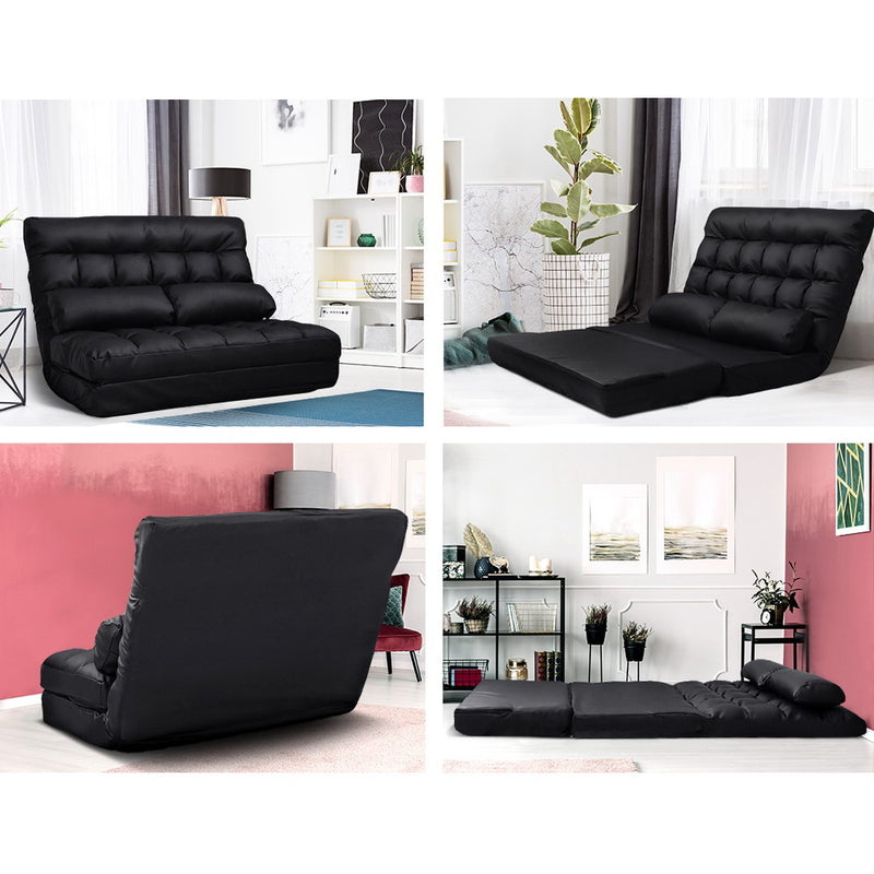 Floor Sofa Lounge 2 Seater Futon Leather Folding Bed Recliner