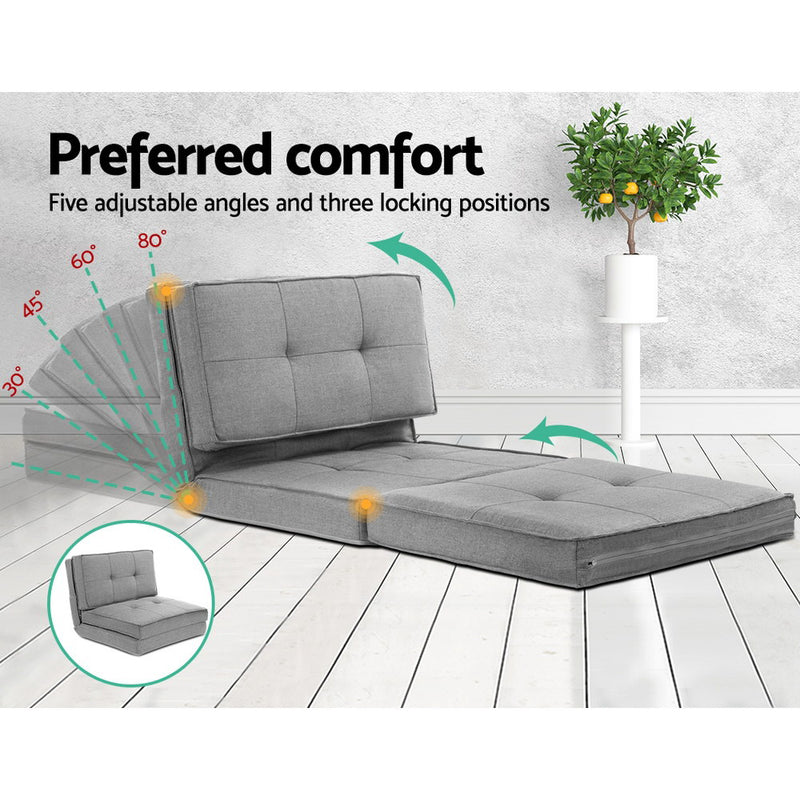 Artiss Lounge Sofa Floor Chair Folding Linen Couch Futon Chaise Recliner Grey