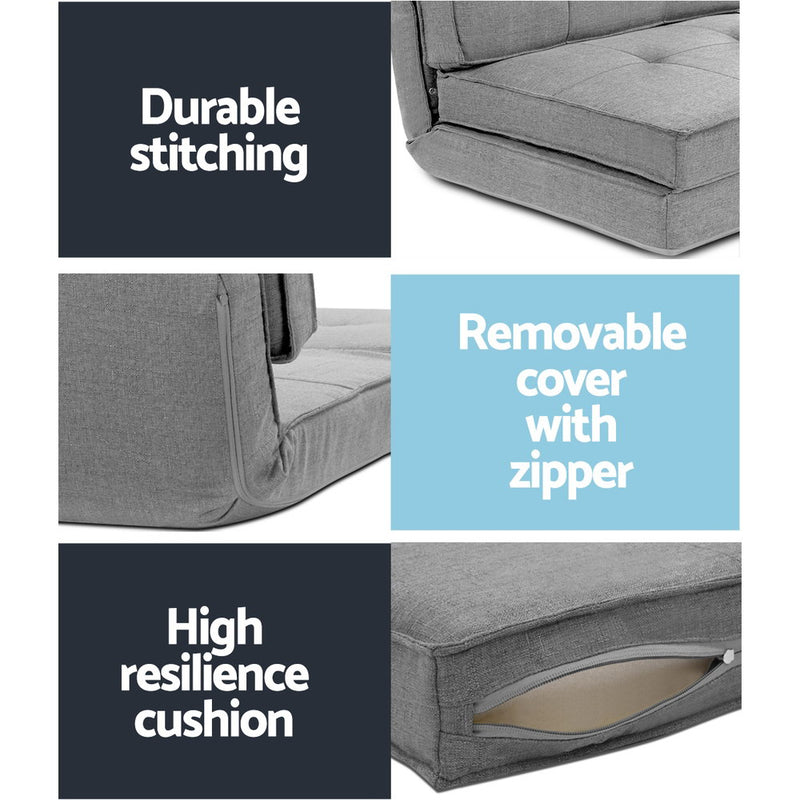 Artiss Lounge Sofa Floor Chair Folding Linen Couch Futon Chaise Recliner Grey