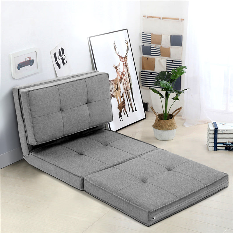 Artiss Lounge Sofa Floor Chair Folding Linen Couch Futon Chaise Recliner Grey