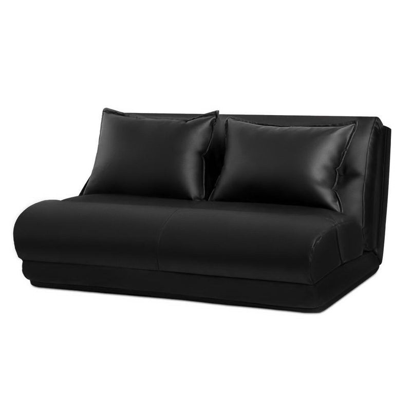 Lounge Sofa Floor 2-Seater Recliner Chaise Bed Folding PU leather Black