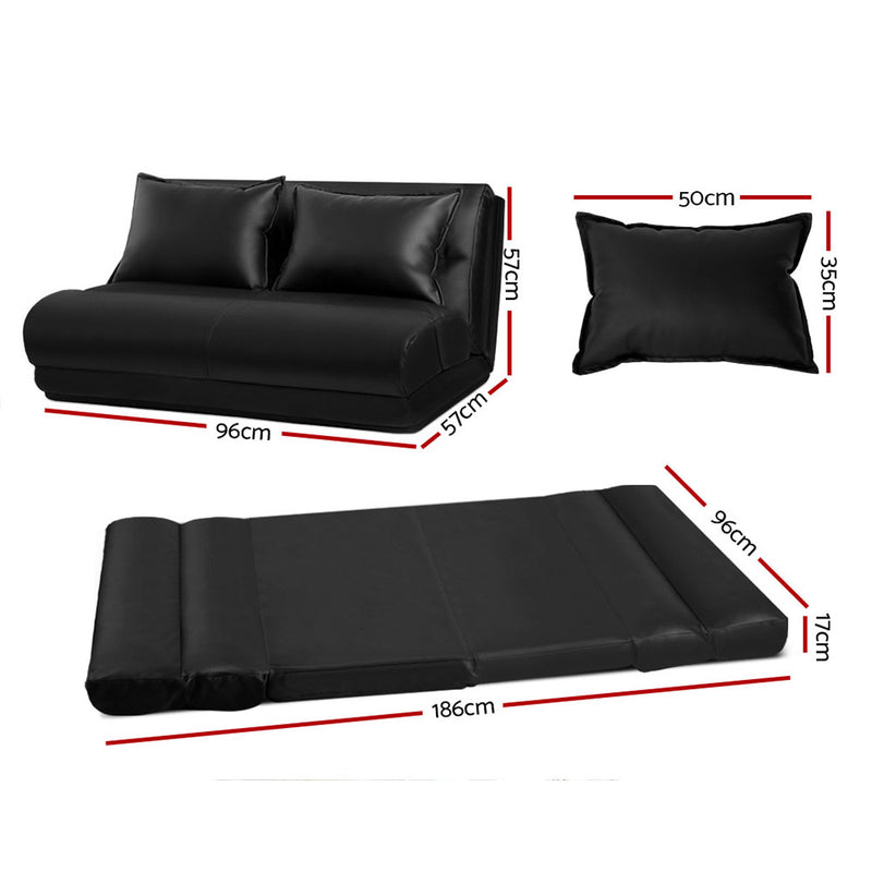 Lounge Sofa Floor 2-Seater Recliner Chaise Bed Folding PU leather Black