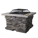 Fire Pit Table Stone Base Outdoor Patio BBQ Wood Fireplace Heater
