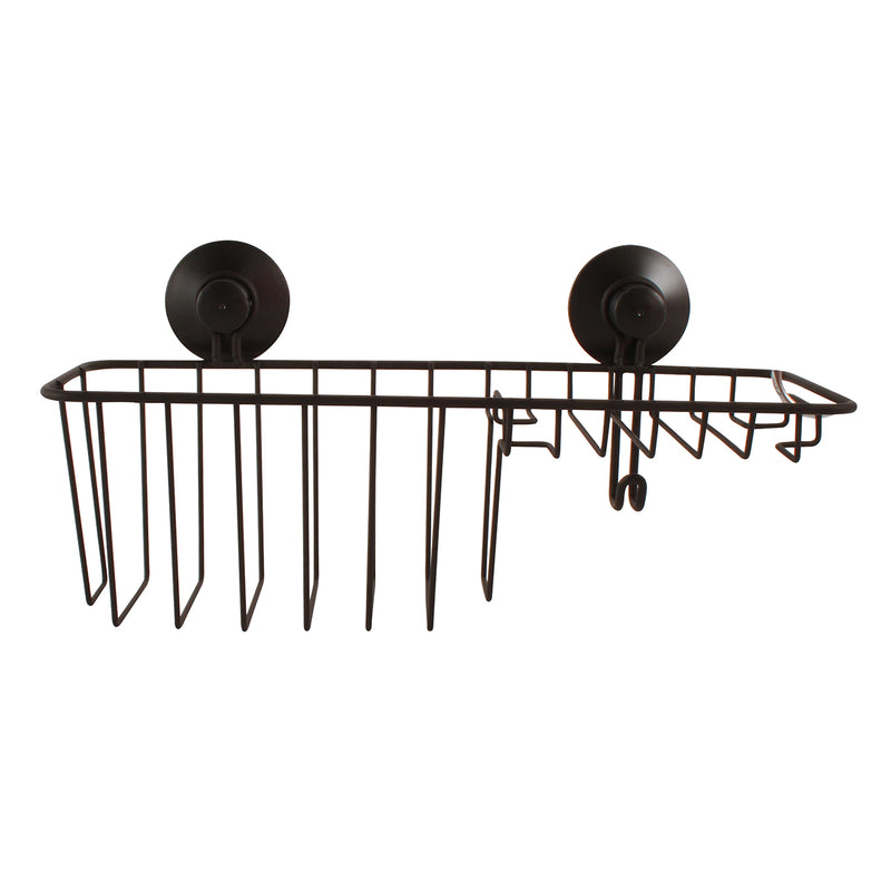 SUCTION CUP SHOWER SHELF WITH HOOK MATTE BLACK 30X15X12CM