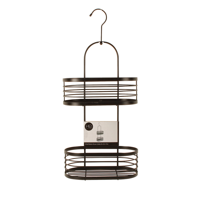 MODERN SHOWER CADDY 2 SHELVES BLACK METAL 53 X 23 X 17CM