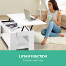 Lift Up Top Coffee Table Tea Side Interior Storage Space Shelf White