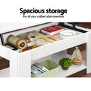 Lift Up Top Coffee Table Tea Side Interior Storage Space Shelf White