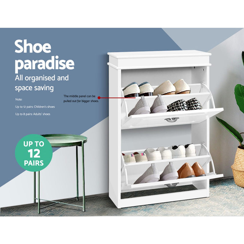 Shoe Cabinet Shoes Storage Rack White Organiser Shelf Cupboard Drawer 12 Pairs