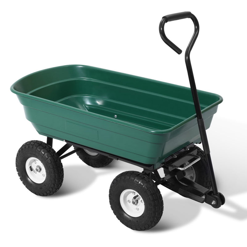 Dump Garden Cart 270kg Tipping Bed Trolley Wagon Wheelbarrow Pull 75L
