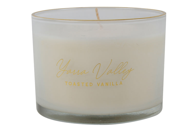 GLASS CANDLE GOLD RIM 11X8CM HUNTER REGION 340ML