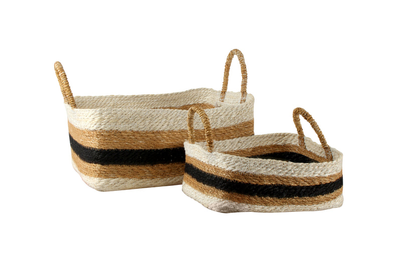 IZZY STRIPE JUTE RECTANGLE BASKETS S2 40 X 30 X 20CM LGE