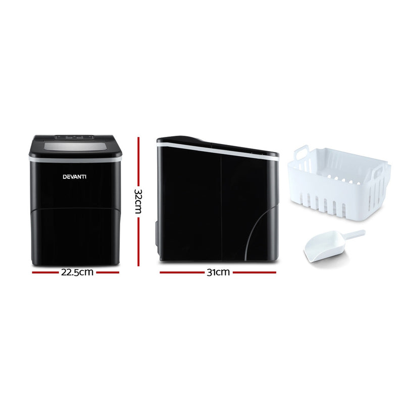 Devanti 2L Ice Maker Portable Ice Cube Machine - Black