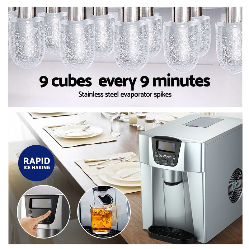Devanti 2L Portable Ice Maker Water Dipenser Ice Cube Machine - Silver
