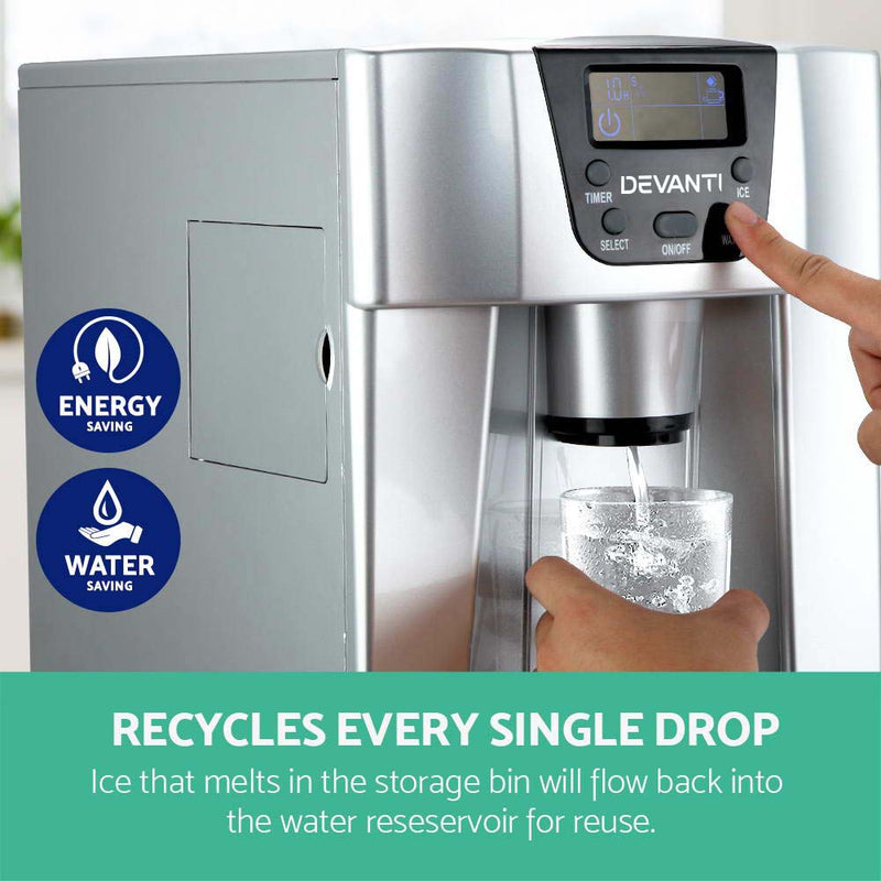 Devanti 2L Portable Ice Maker Water Dipenser Ice Cube Machine - Silver