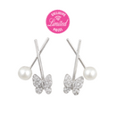 BUTTERFLY PEARL CROSS STUDS