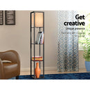 Artiss Floor Lamp LED Storage Shelf Standing Vintage Wood Light Reading Bedroom - Black