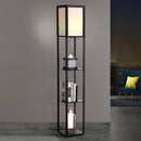 Artiss Floor Lamp LED Storage Shelf Standing Vintage Wood Light Reading Bedroom - Black