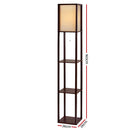 Artiss Floor Lamp LED Storage Shelf Standing Vintage Wood Light Reading Bedroom - Brown