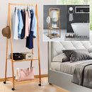 PORTABLE BAMBOO RAIL HANGER WITH DOUBLE SHELVES