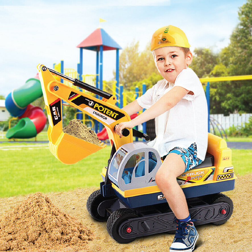 Kids sit sales on excavator