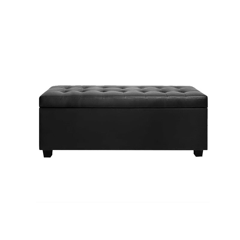 Artiss Blanket Box Storage Ottoman PU Leather Foot Stool Chest Bed Large Black
