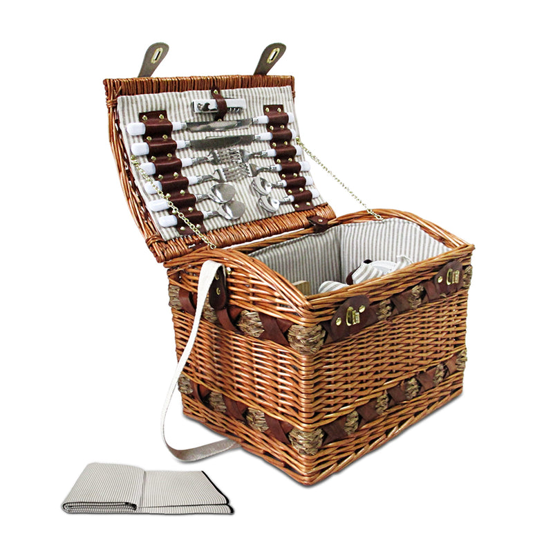 4 Person Wicker Picnic Basket Baskets Deluxe Insulated Blanket