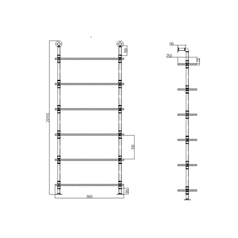 Artiss 6 Tier 90CM Industrial Pipe Shelf Wall Shelves Retro Brown