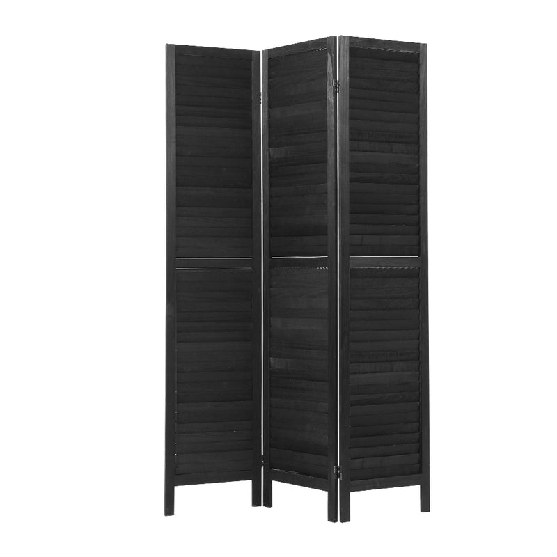 Artiss 3-Panel Paulownia wood Room Divider Black 123x170x2cm Folding Privacy Screen Partition