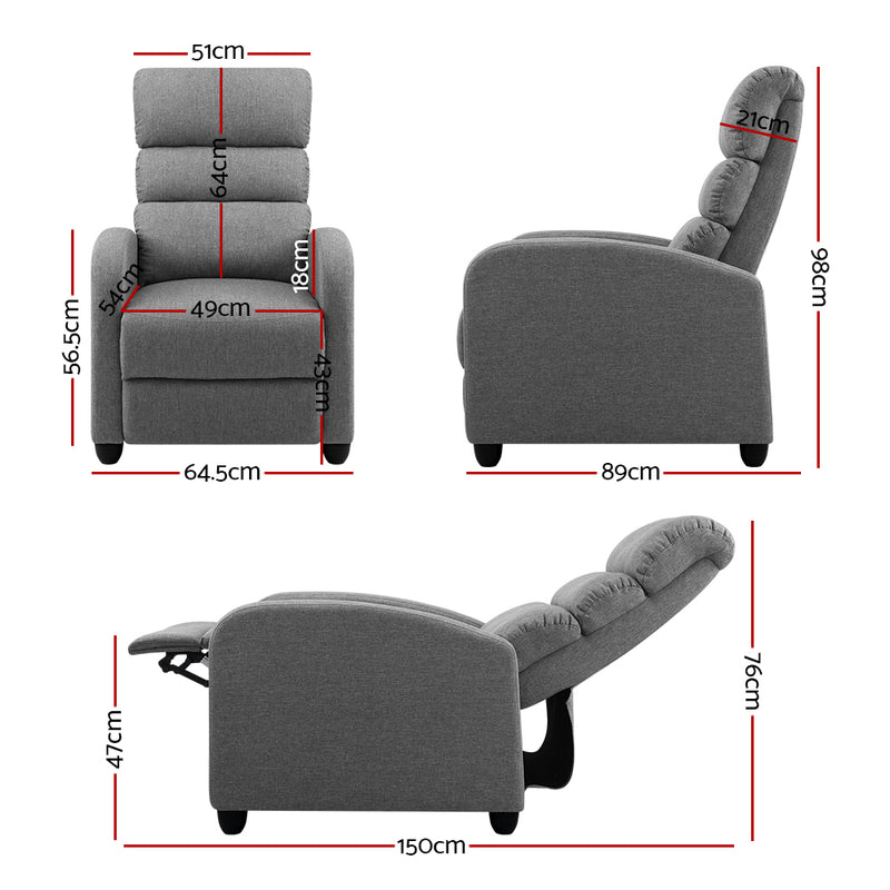 Artiss Recliner Chair Luxury Lounge Chairs Armchair Sofa Fabric