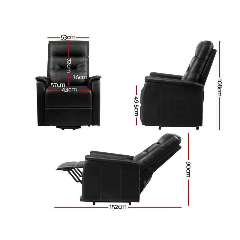 Artiss Lift Recliner Chair Sofa Single Comfortable Black Leather Armchair