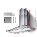 Devanti 900mm 90cm Range Hood Rangehood Kitchen Canopy Silver