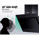 Devanti Range Hood Rangehood 900mm Black Angled Side Draft Wall Mount Glass 90cm