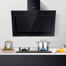 Devanti Range Hood Rangehood 900mm Black Angled Side Draft Wall Mount Glass 90cm