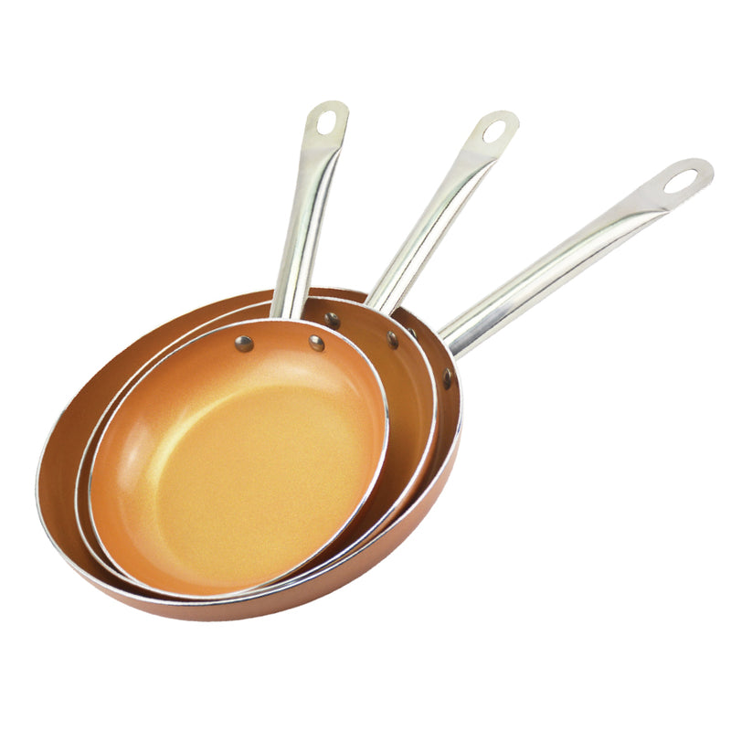 SET OF 3 COPPER CERAMIC PANS