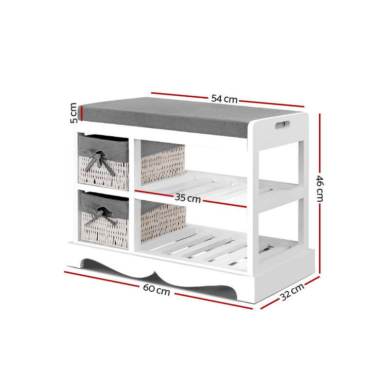 Artiss Shoe Cabinet Bench Shoes Storage Rack Organiser Wooden White Cupboard