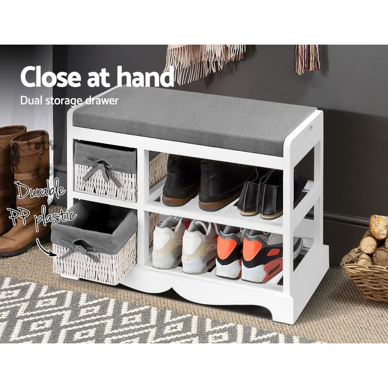 Artiss Shoe Cabinet Bench Shoes Storage Rack Organiser Wooden White Cupboard