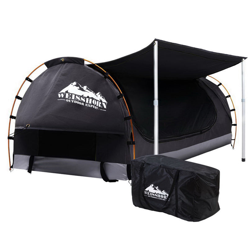 Weisshorn Double Swag Camping Swags Canvas Free Standing Dome Tent Dark Grey w/ 7CM Mattress