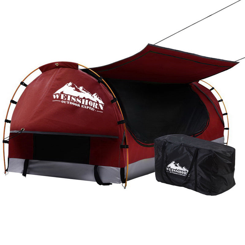 Weisshorn Swag King Single Camping Swags Canvas Free Standing Dome Tent Red w/ 7CM Mattress