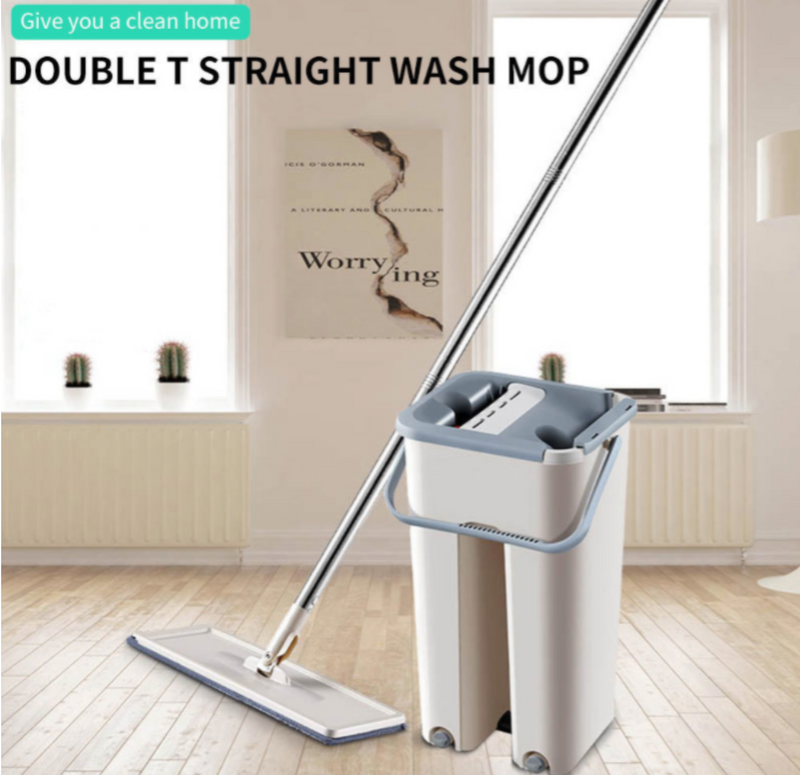 Flat Mop Bucket 360 Rotating Self Wash Cleaning Wet and Dry Pads 3 MOP Heads Set