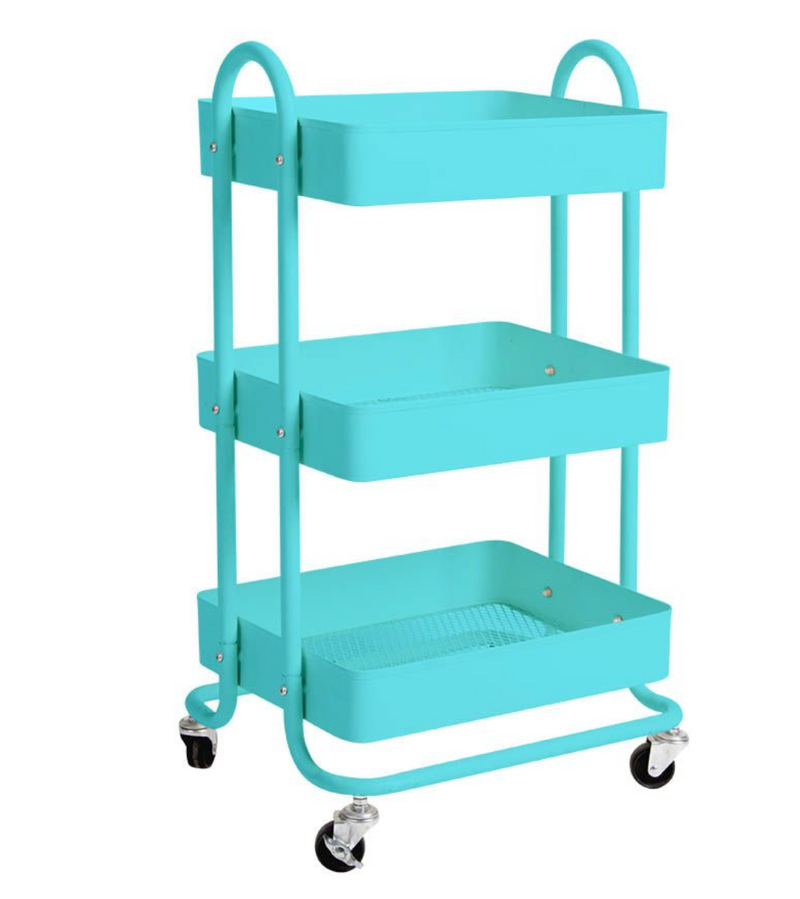 3 Tiers Kitchen Trolley Cart Steel Storage Rack Shelf Organiser Wheels Blue