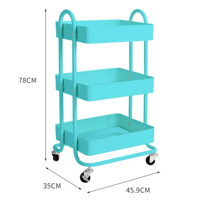 3 Tiers Kitchen Trolley Cart Steel Storage Rack Shelf Organiser Wheels Blue