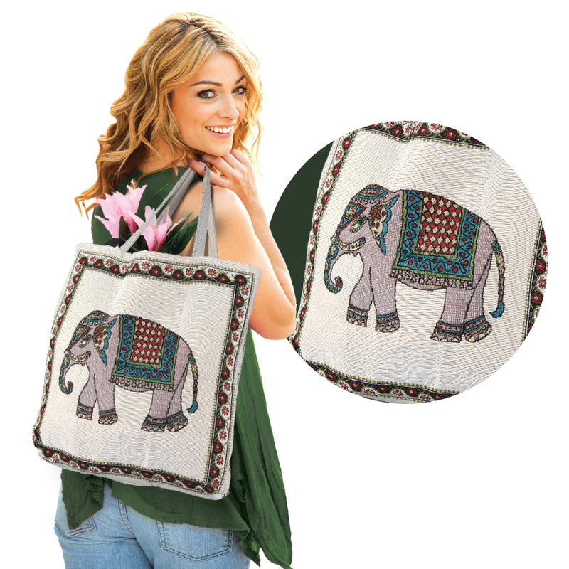 LUCKY ELEPHANT TAPESTRY STYLE TOTE BAG