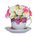 LARGE TEACUP AND SAUCER PLANTER WITH FLOWERS