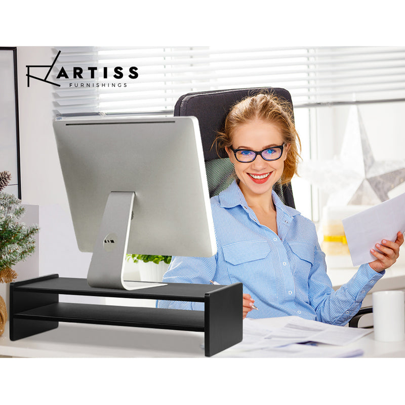 Artiss TV Stand/Monitor Riser Black 55x23.5x15cm Desk Computer Holder