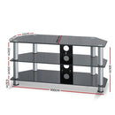 TV Media Stand Entertainment Unit 3 Tiers Shelf Glass Cabinet