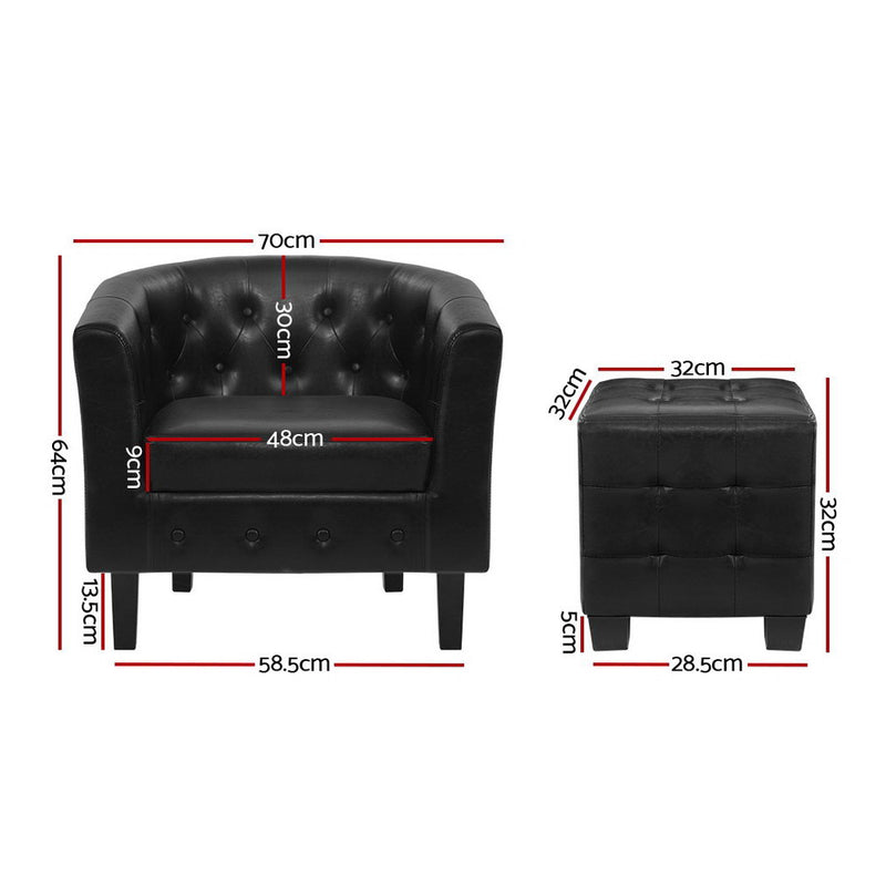 Armchair Lounge Chair Ottoman Tub Accent Chairs PU Sofa Armchairs